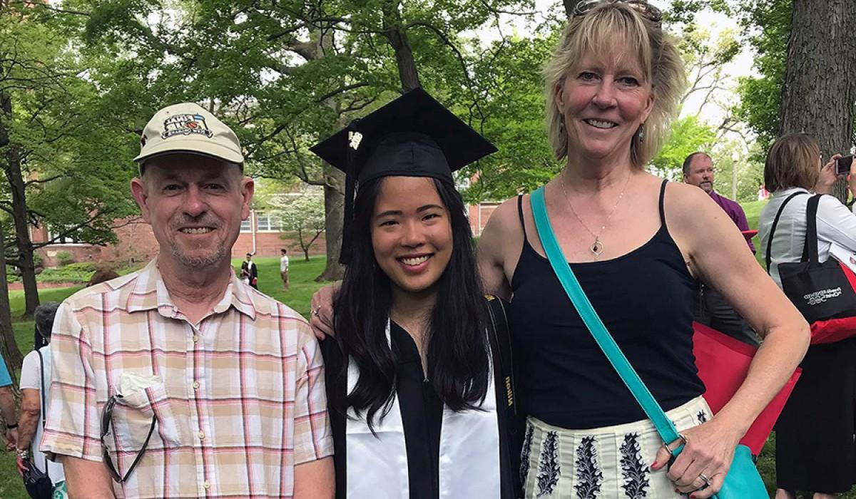 Haruno with her American family at Commencement